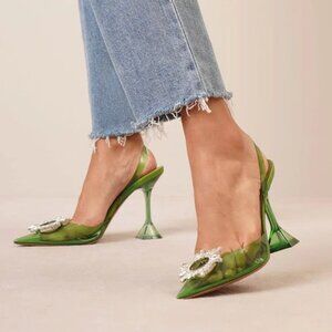 AMINA MUADDI Begum crystal embellished green pvc pumps